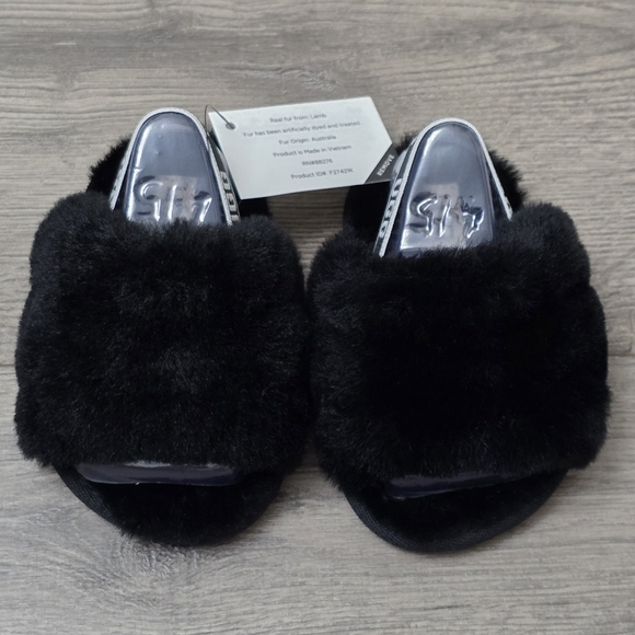 UGG Fluff Yeah Slide Infant Black NWT Fur Cozy Comfy Size Medium 04/05 - Picture 3 of 9